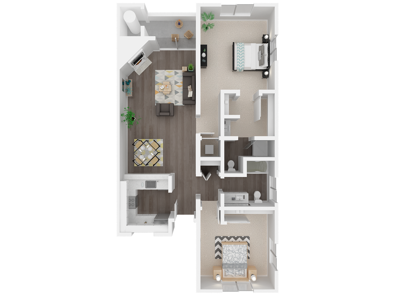 Floor plan for 2 beds, 2 baths, 921 sqft